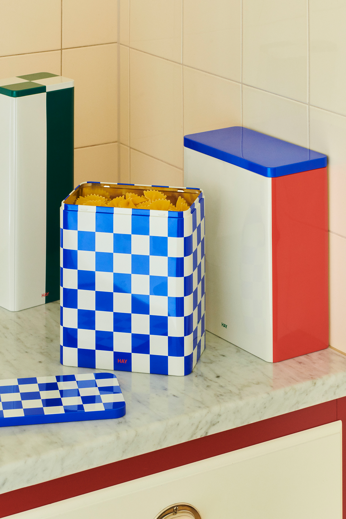 Extra Large Tin in White Blue & Red