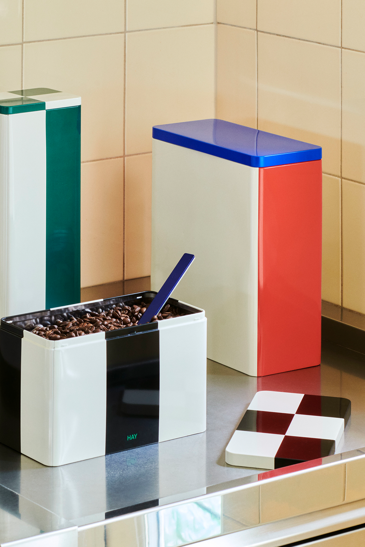 Extra Large Tin in White Blue & Red